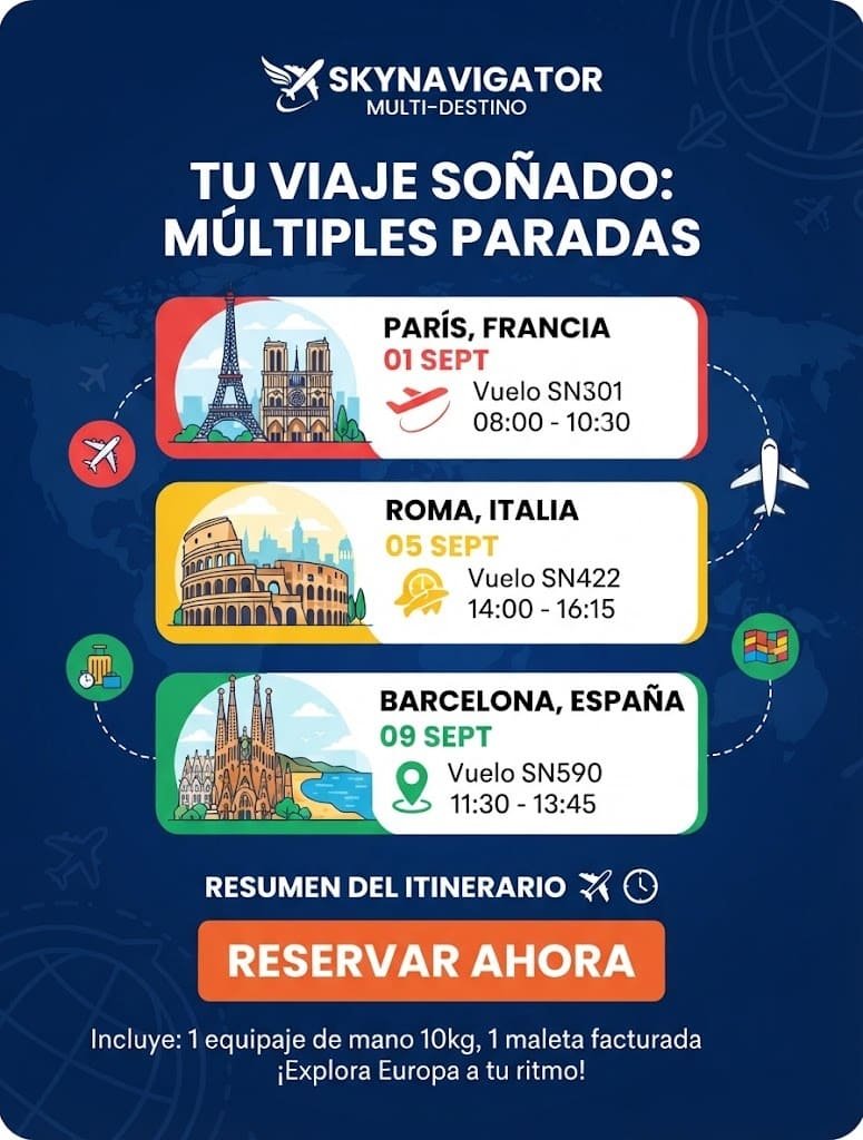 Tiquetes de avión para viajes multidestino