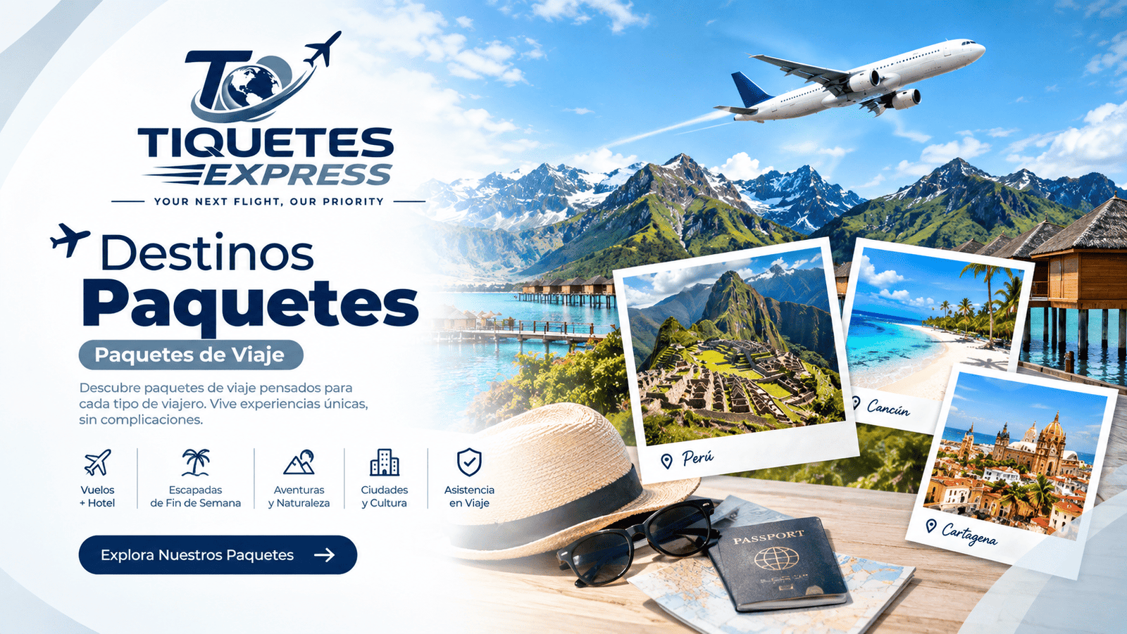 Paquetes de viaje con tiquetes aéreos y servicios de viaje